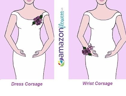 Difference between a Dress Corsage and Wrist Corsage for proms, weddings and special occasions.