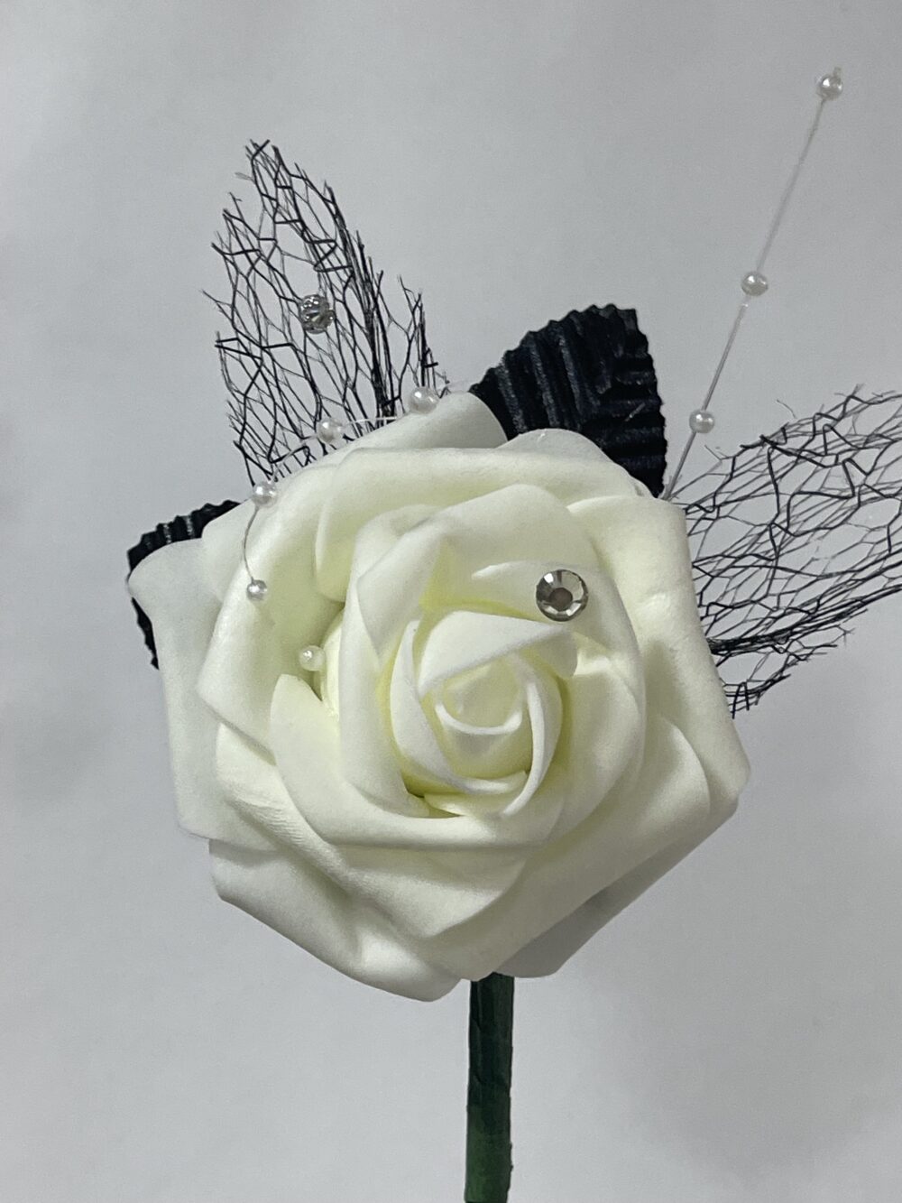 rose silk foam boutonniere silk rose white 1