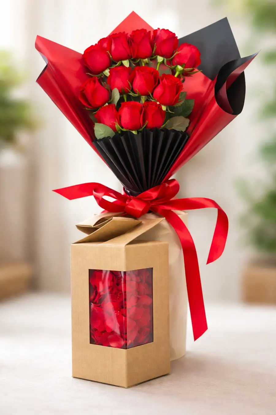 20260108_1338_Image Generation_remix_01kefedqr2erd8vcc034s11yw6 fresh red rose bouquet with rose petals gift set kraft box presentation 20260108 1338 image generation remix 01kefedqr2erd8vcc034s11yw6