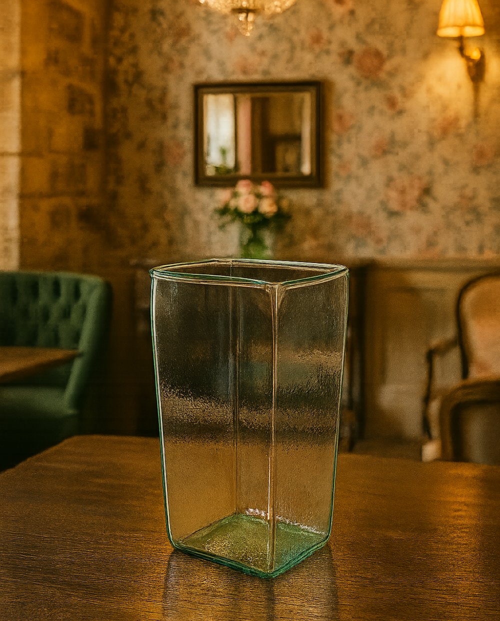 elegant clear crytal vase square design 20250822 1100 florero en recepcion vintage remix 01k398014heyza9awyy1sbgdfx